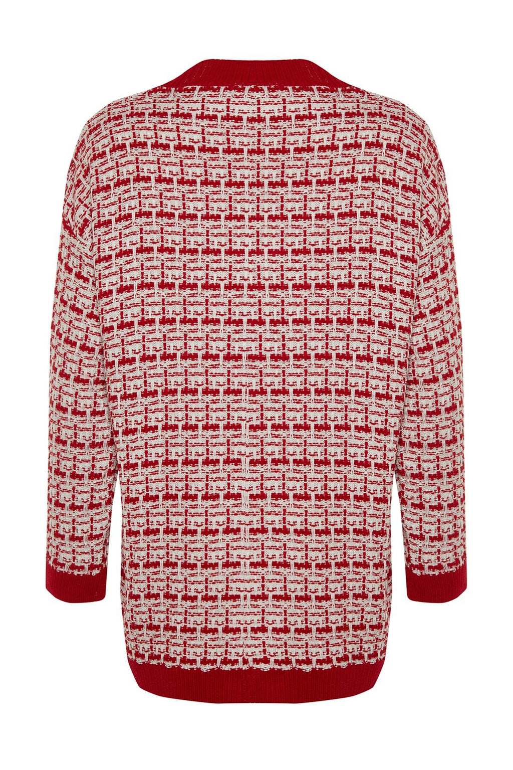 Kırmızı Geniş Kalıp Tekstüre Simli Triko Hırka TWOAW21HI0250