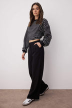 Siyah Pilili Wide Leg/Geniş Paça Dokuma Pantolon TWOAW25PL00109 Palazzo