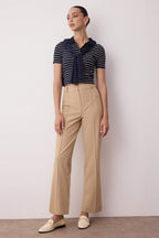 Açık Kahverengi Straight/Düz Kesim Yüksek Bel Nervür Dikişli Dokuma Pantolon TWOSS21PL0093