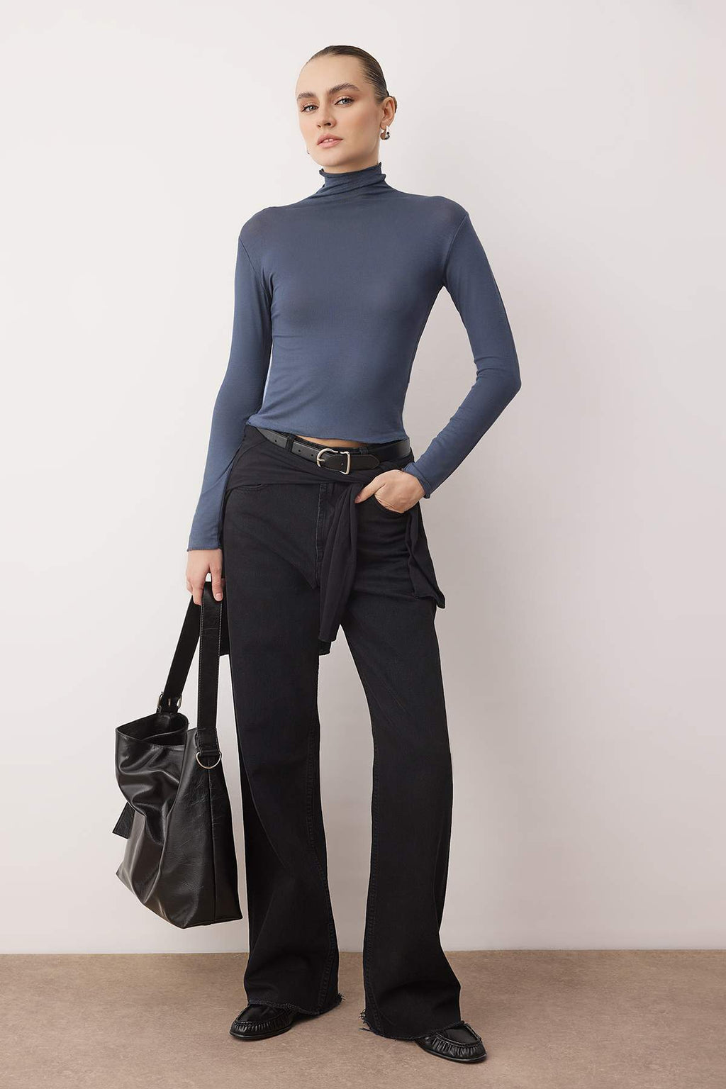 Antrasit Transparan Dik Yaka Esnek Normal Boy Örme Bluz TWOAW26BZ00266