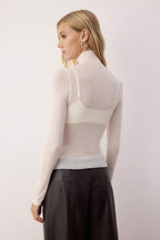 Ekru Transparan Dik Yaka Esnek Normal Boy Örme Bluz TWOAW26BZ00266