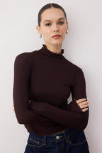 Kahverengi Transparan Dik Yaka Esnek Normal Boy Örme Bluz TWOAW26BZ00266