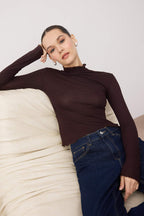 Kahverengi Transparan Dik Yaka Esnek Normal Boy Örme Bluz TWOAW26BZ00266