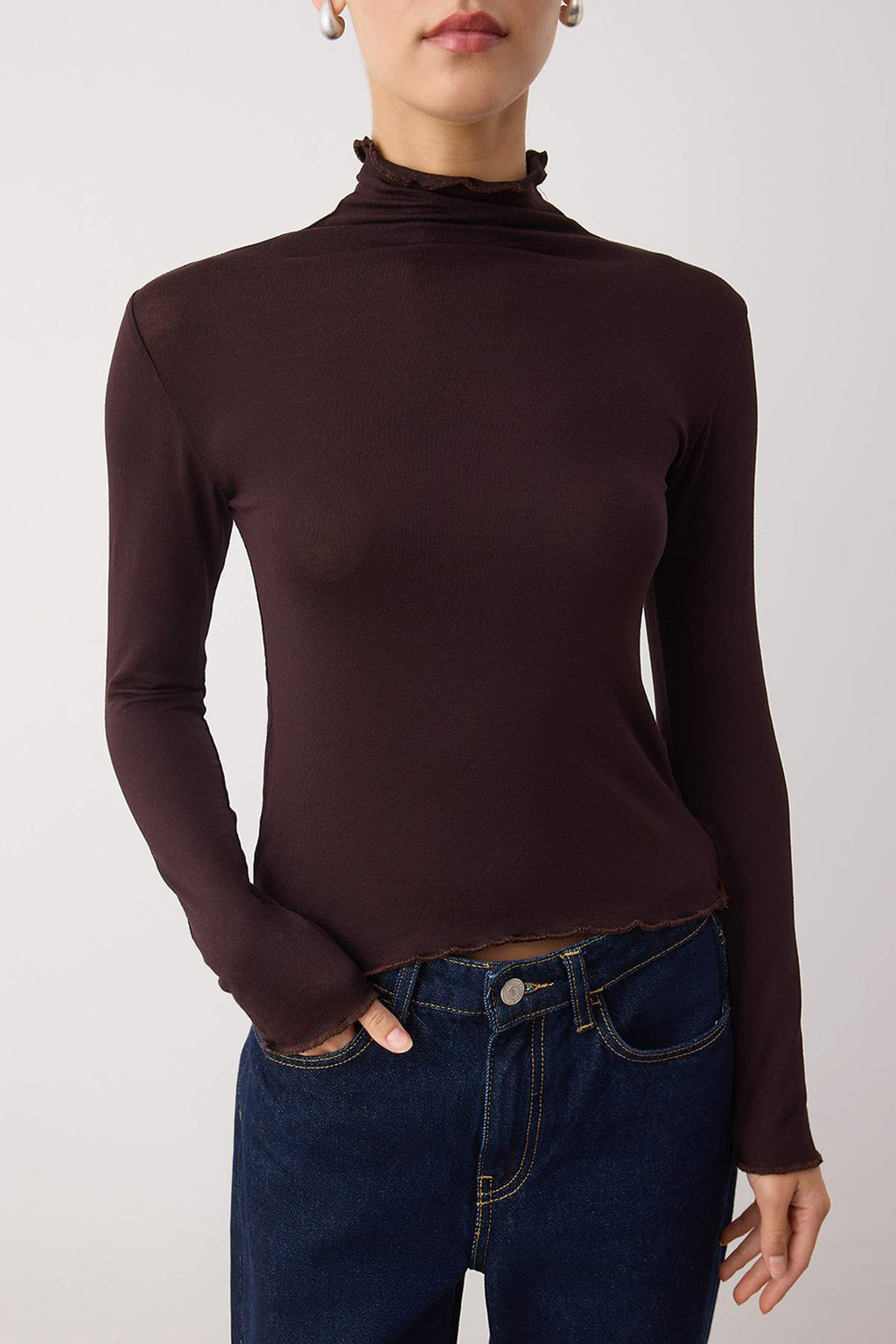 Kahverengi Transparan Dik Yaka Esnek Normal Boy Örme Bluz TWOAW26BZ00266