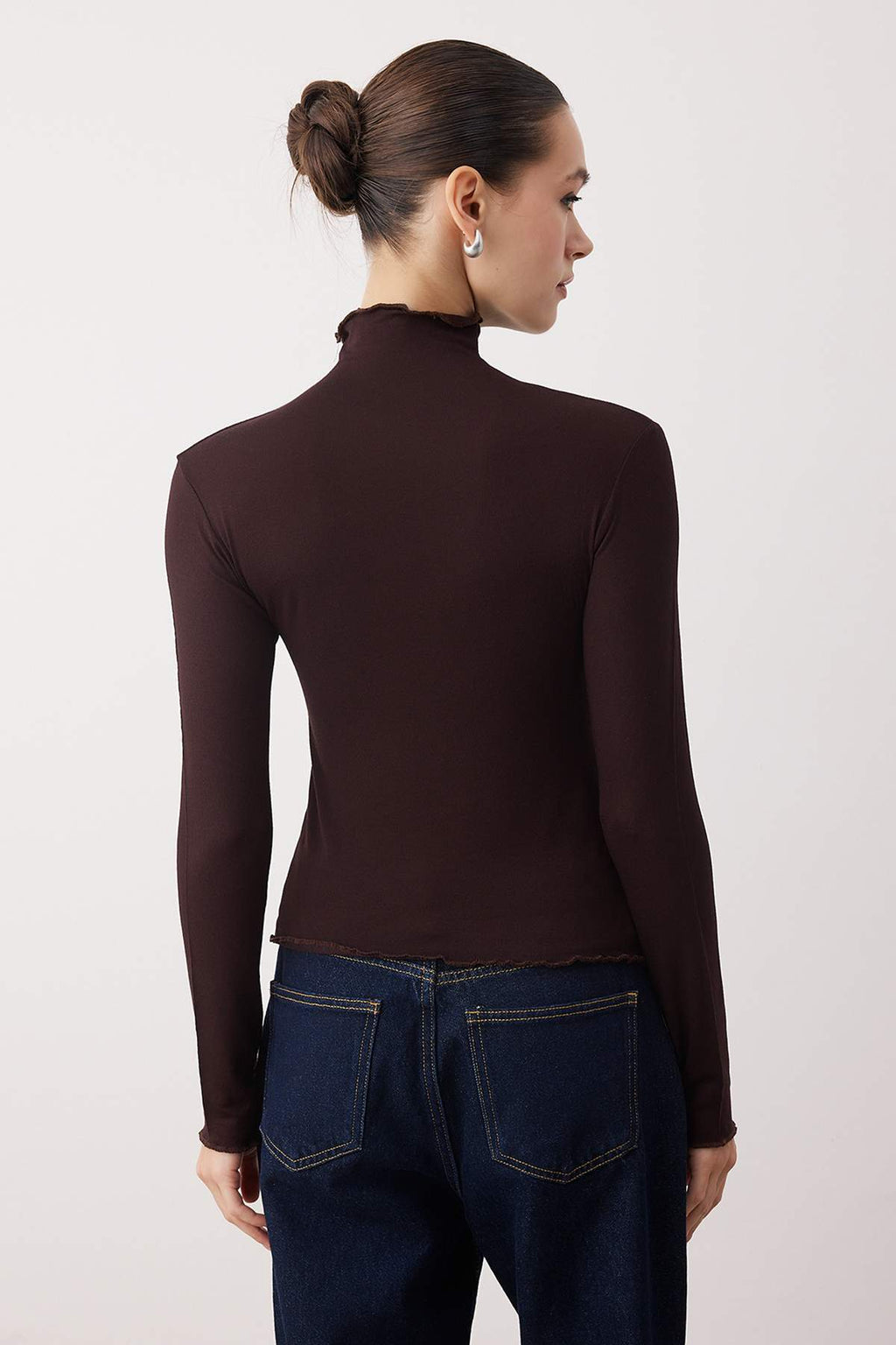 Kahverengi Transparan Dik Yaka Esnek Normal Boy Örme Bluz TWOAW26BZ00266