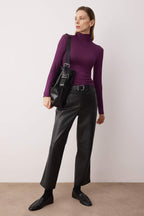 Mor Transparan Dik Yaka Esnek Normal Boy Örme Bluz TWOAW26BZ00266