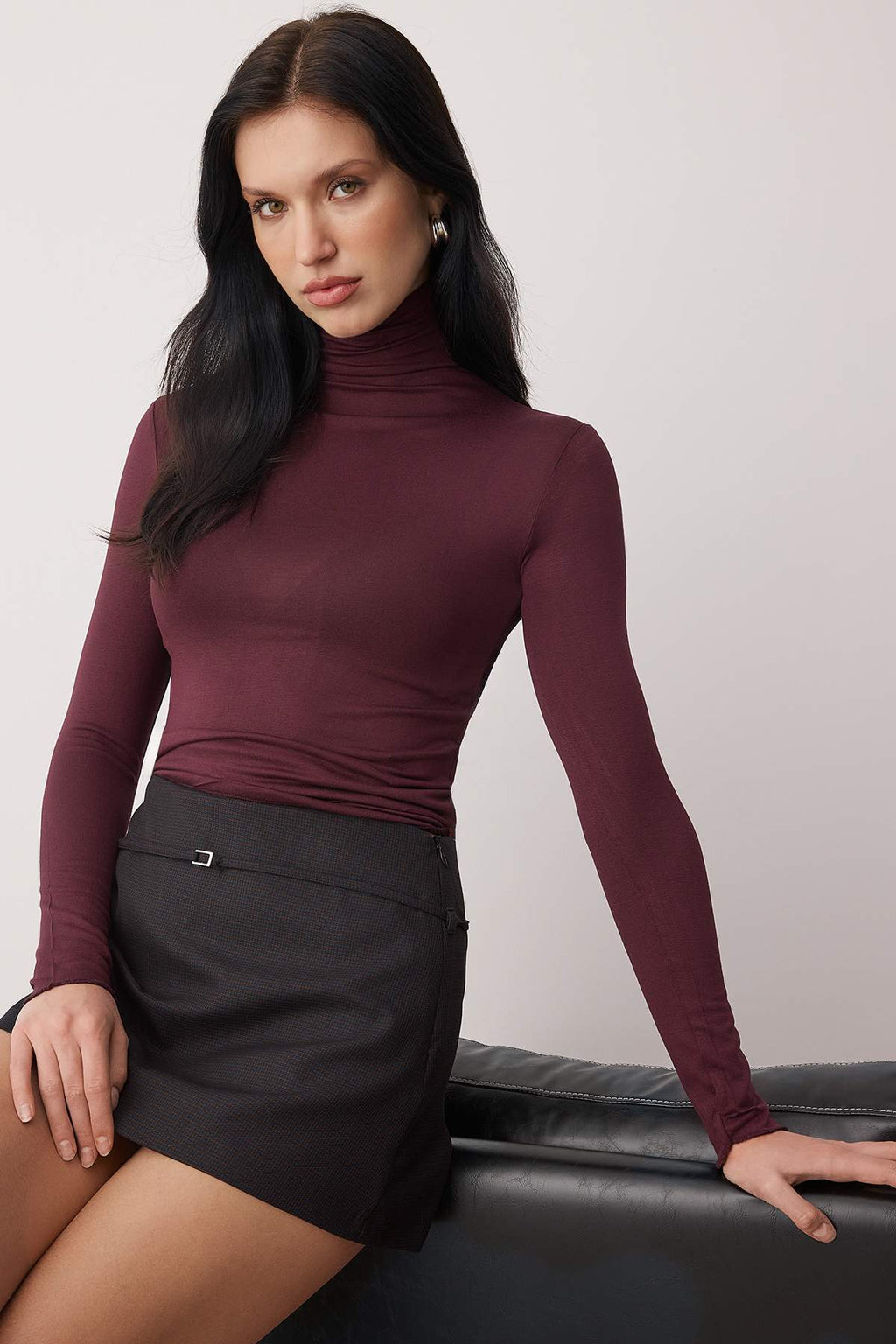 Mürdüm Transparan Dik Yaka Esnek Normal Boy Örme Bluz TWOAW26BZ00266