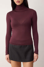 Mürdüm Transparan Dik Yaka Esnek Normal Boy Örme Bluz TWOAW26BZ00266