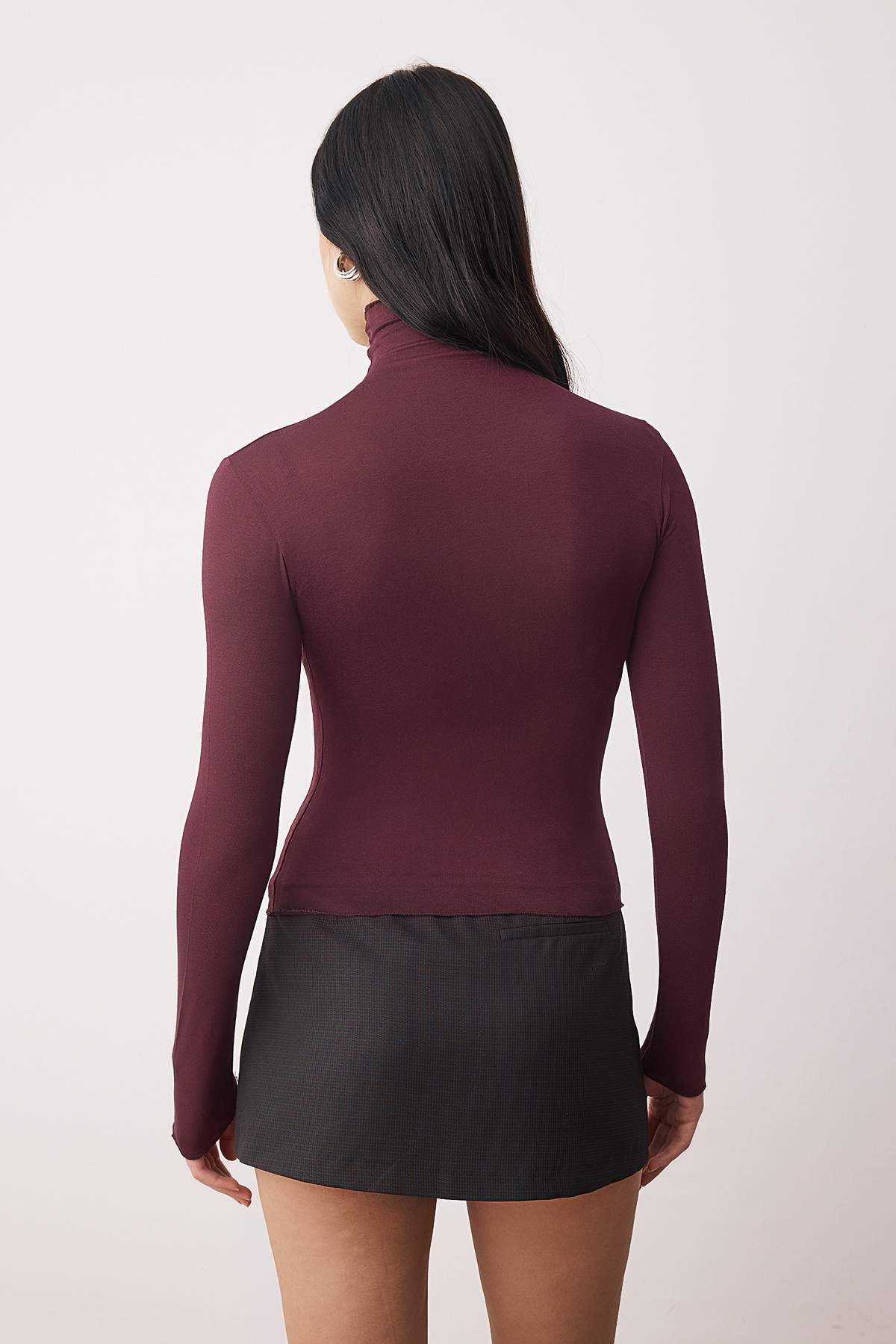 Mürdüm Transparan Dik Yaka Esnek Normal Boy Örme Bluz TWOAW26BZ00266