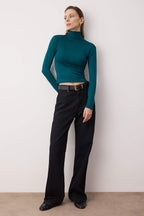 Zümrüt Yeşili Transparan Dik Yaka Esnek Normal Boy Örme Bluz TWOAW26BZ00266