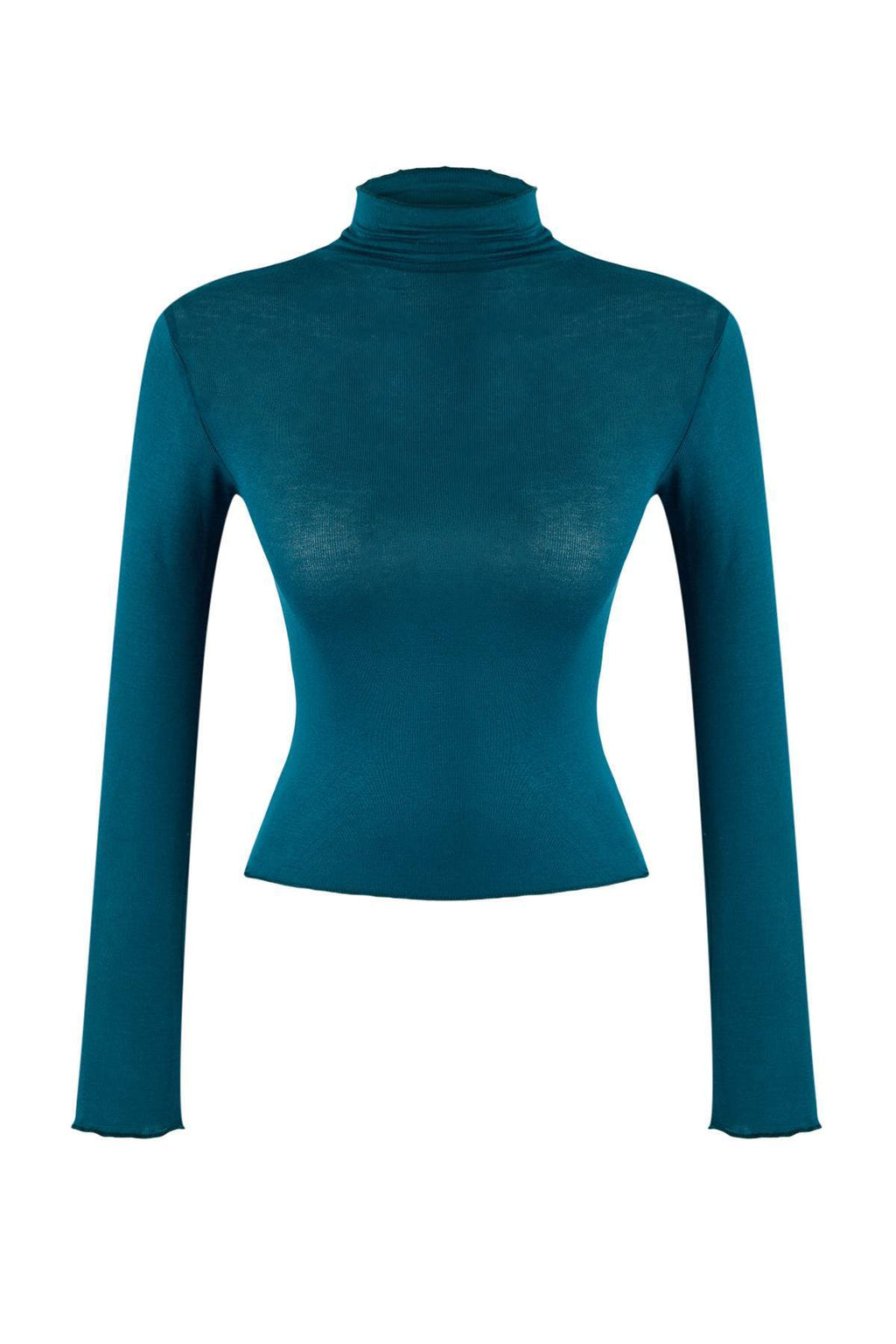 Zümrüt Yeşili Transparan Dik Yaka Esnek Normal Boy Örme Bluz TWOAW26BZ00266