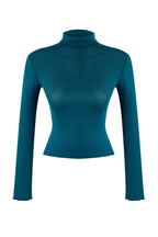 Zümrüt Yeşili Transparan Dik Yaka Esnek Normal Boy Örme Bluz TWOAW26BZ00266