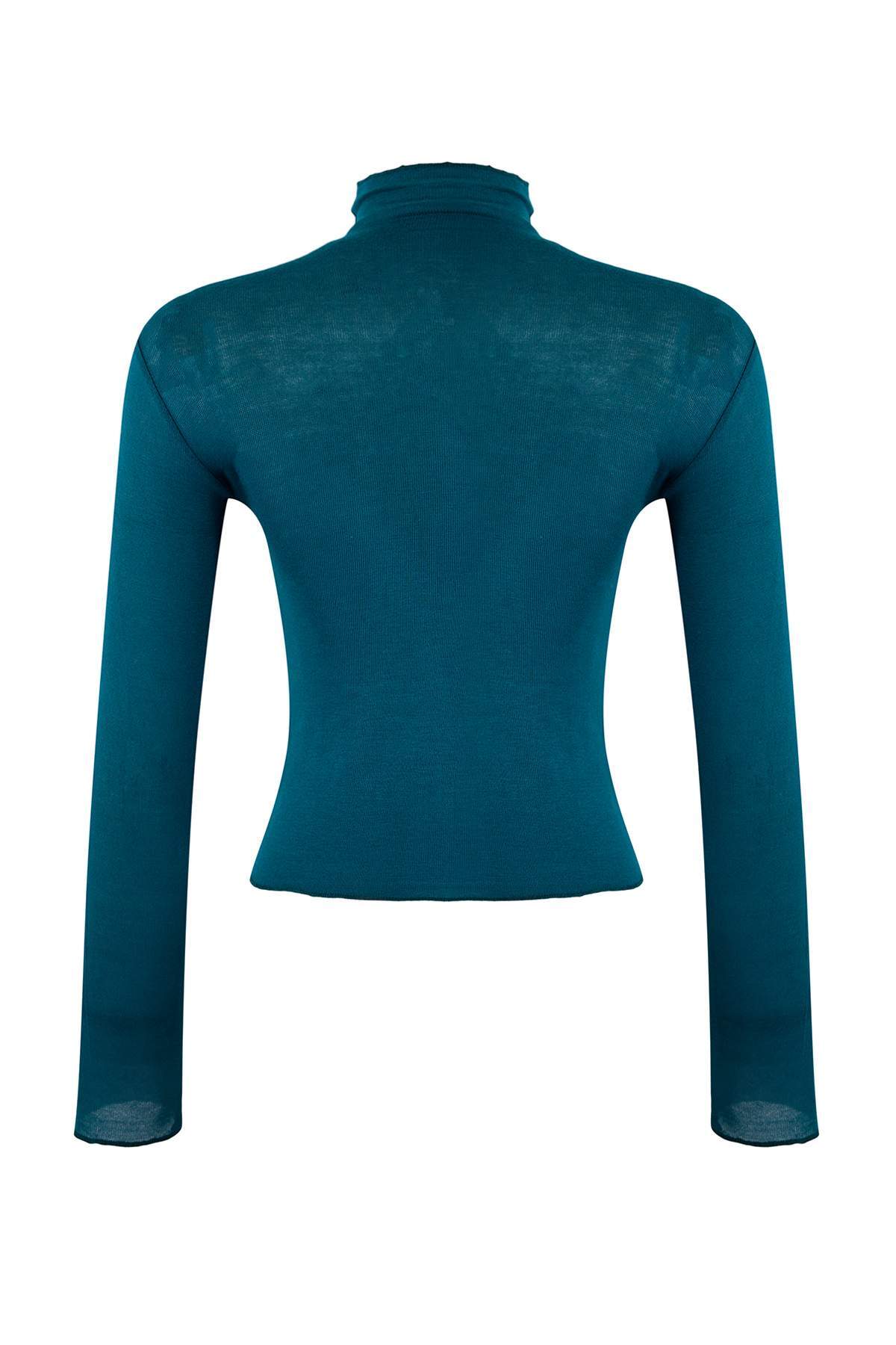 Zümrüt Yeşili Transparan Dik Yaka Esnek Normal Boy Örme Bluz TWOAW26BZ00266