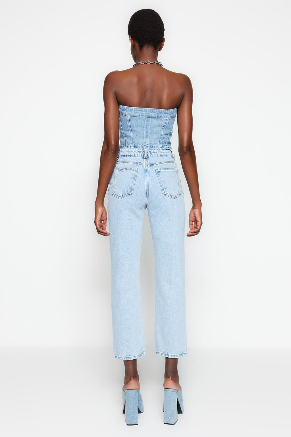 Açık Mavi Yüksek Bel Düz Kesim Straight %100 Pamuk Non-Stretch Jeans TWOSS23JE00089