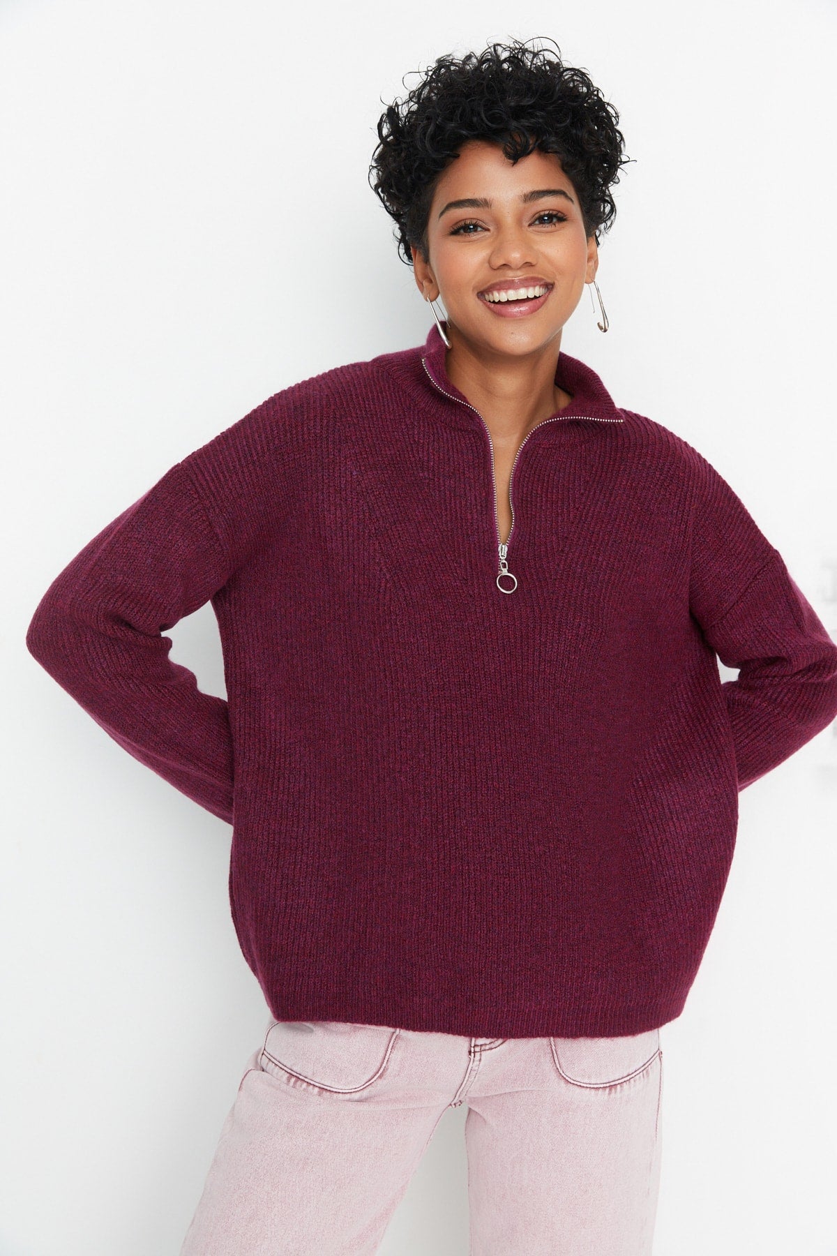 Açık Mor Yumuşak Dokulu Fermuarlı Triko Kazak TWOAW20XS0009 Secondary image