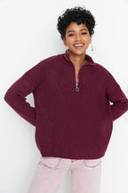 Açık Mor Yumuşak Dokulu Fermuarlı Triko Kazak TWOAW20XS0009