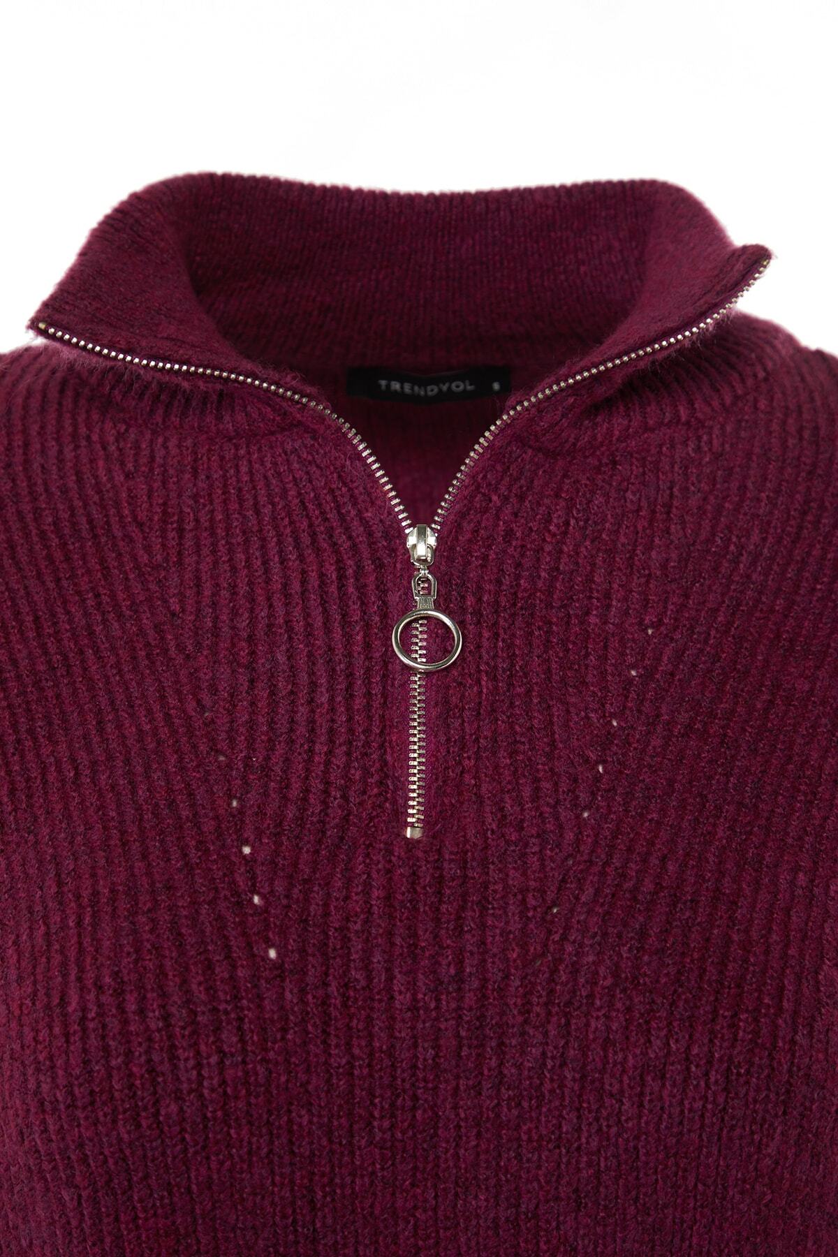 Açık Mor Yumuşak Dokulu Fermuarlı Triko Kazak TWOAW20XS0009