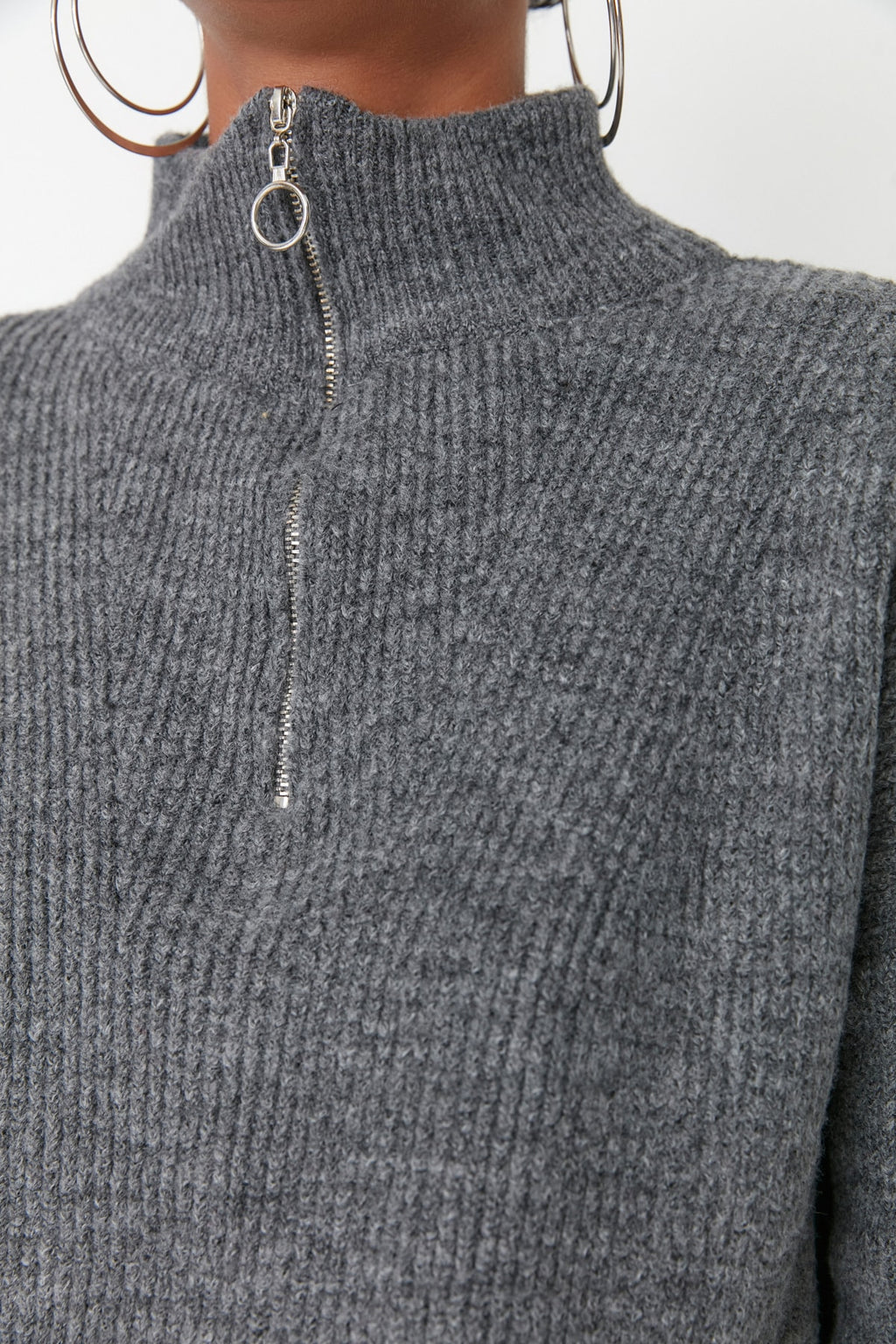 Antrasit Couple Yumuşak Dokulu Fermuarlı Triko Kazak TWOAW20XS0009