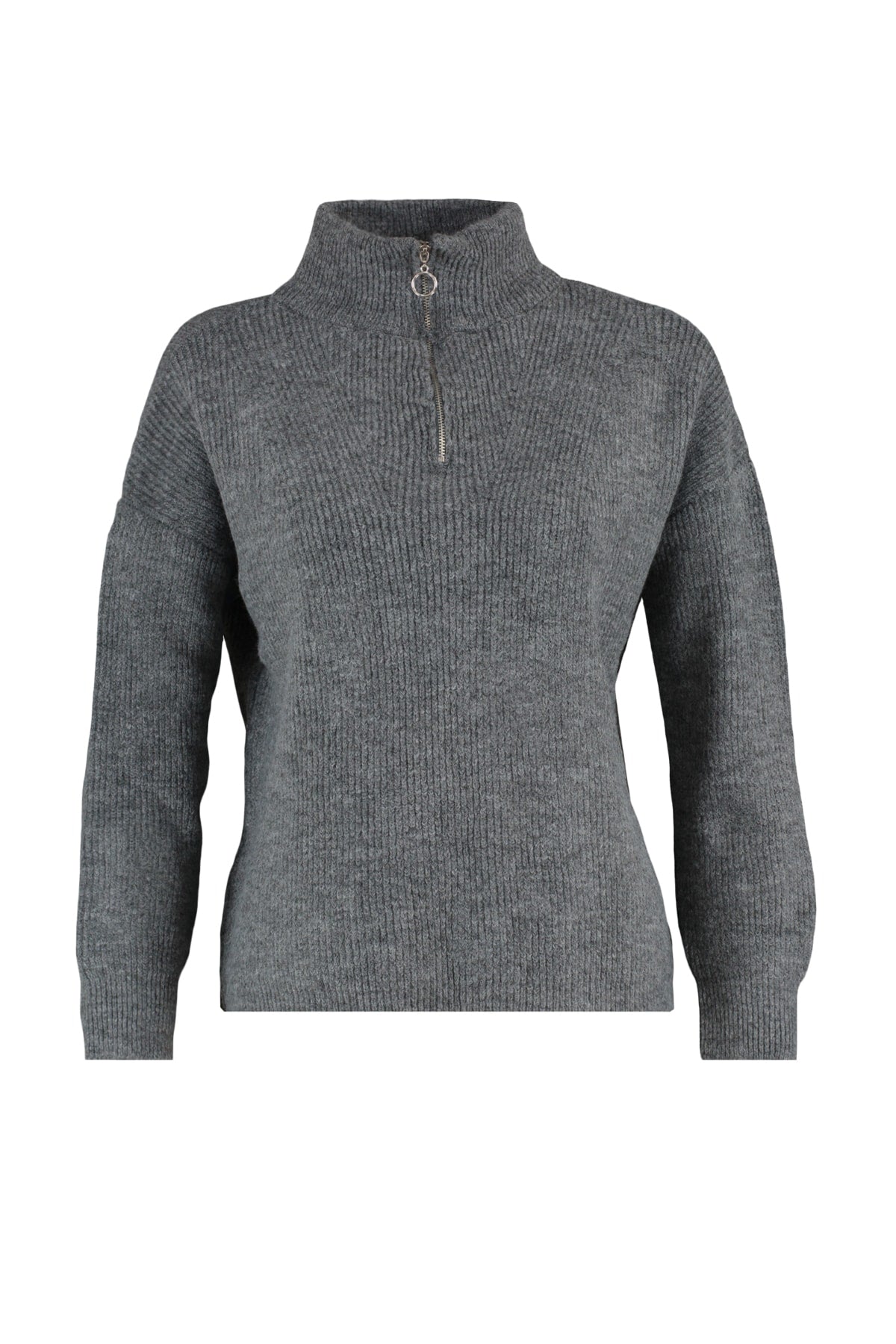 Antrasit Couple Yumuşak Dokulu Fermuarlı Triko Kazak TWOAW20XS0009