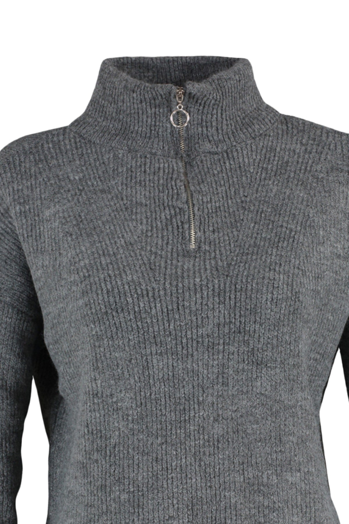 Antrasit Couple Yumuşak Dokulu Fermuarlı Triko Kazak TWOAW20XS0009