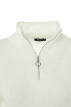 Ekru Yumuşak Dokulu Fermuarlı Triko Kazak TWOAW20XS0009