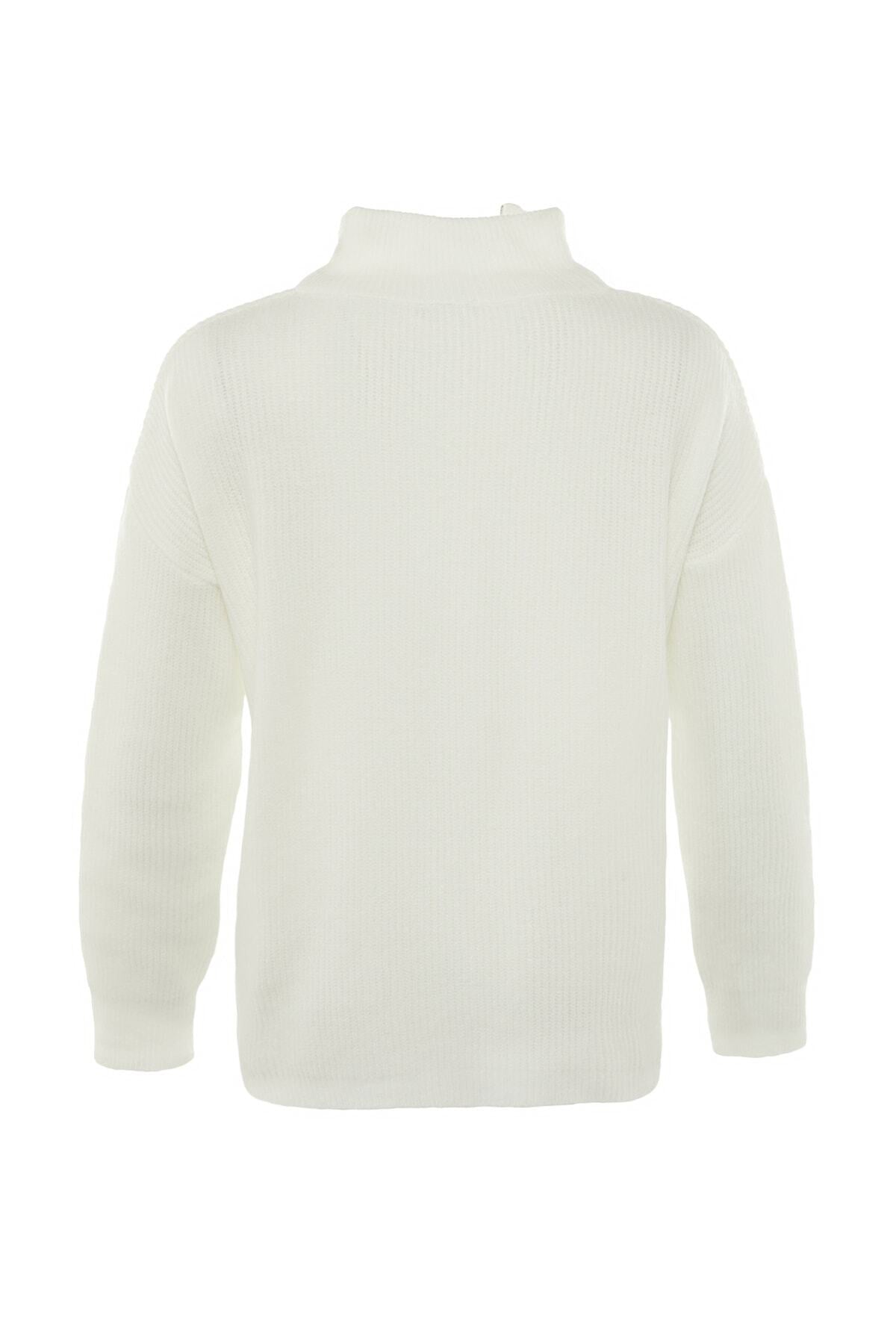 Ekru Yumuşak Dokulu Fermuarlı Triko Kazak TWOAW20XS0009