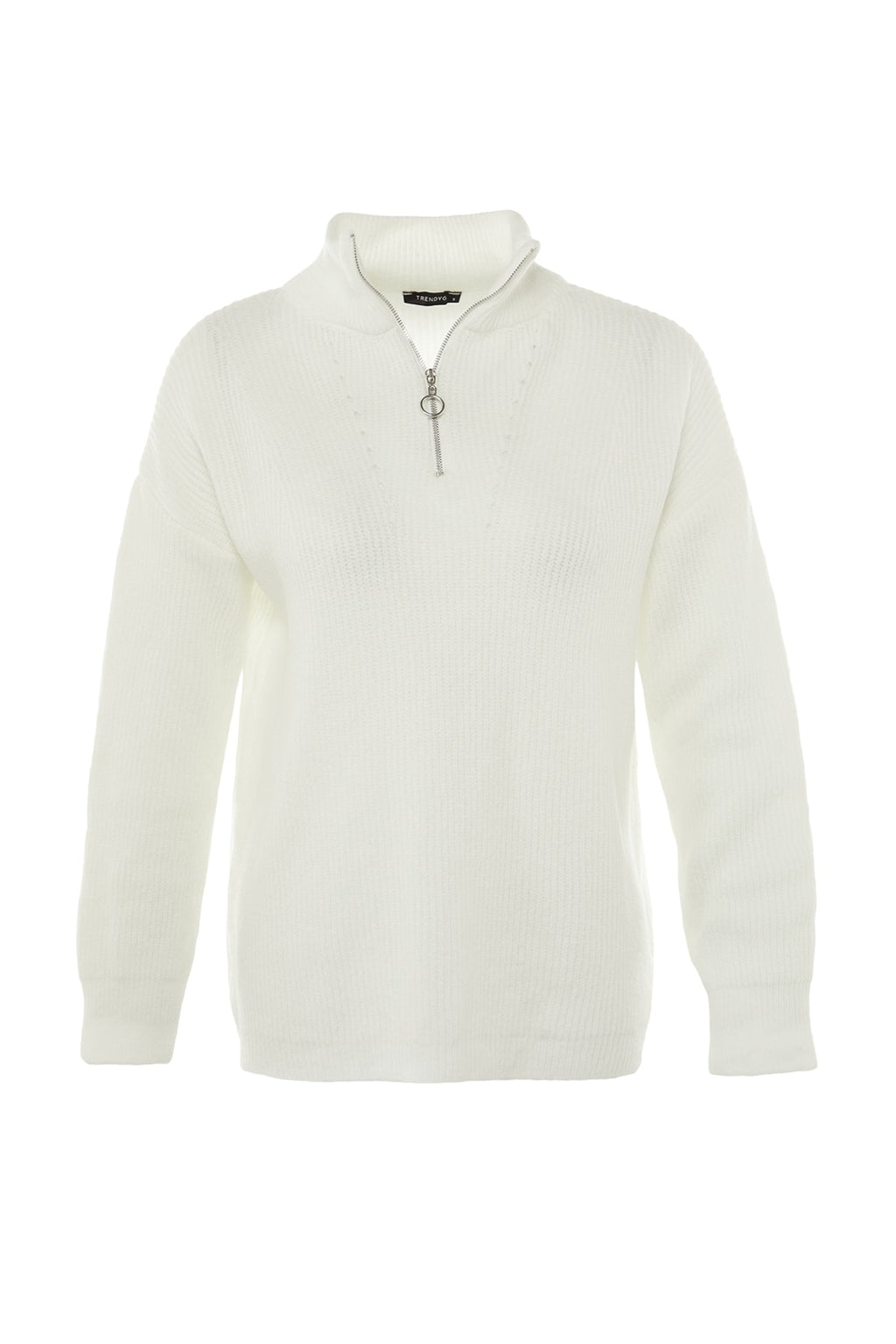 Ekru Yumuşak Dokulu Fermuarlı Triko Kazak TWOAW20XS0009