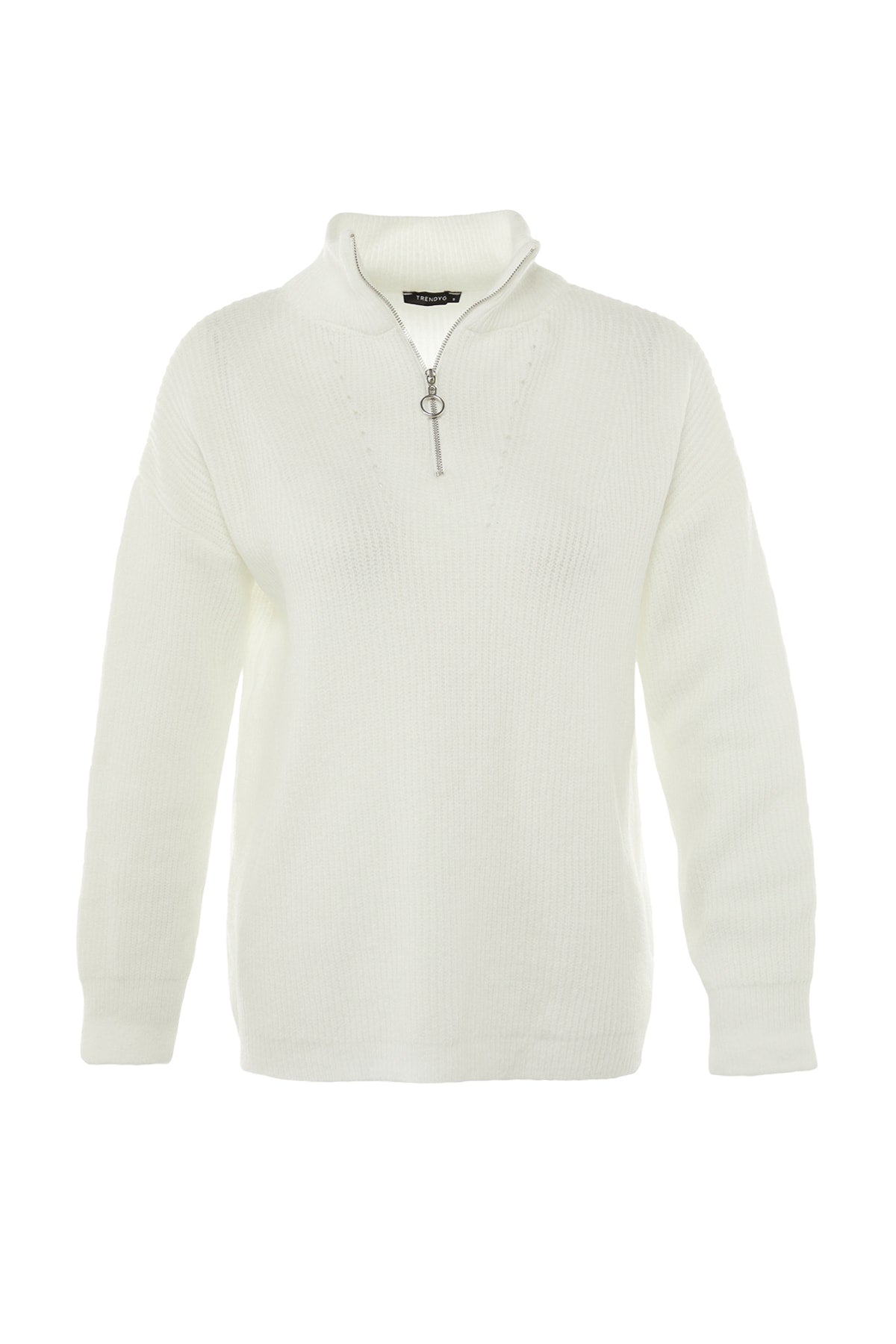 Ekru Yumuşak Dokulu Fermuarlı Triko Kazak TWOAW20XS0009
