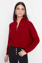 Kırmızı Yumuşak Dokulu Fermuarlı Triko Kazak TWOAW20XS0009