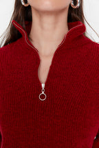 Kırmızı Yumuşak Dokulu Fermuarlı Triko Kazak TWOAW20XS0009