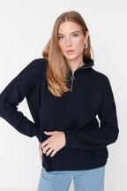 Lacivert Couple Yumuşak Dokulu Fermuarlı Triko Kazak TWOAW20XS0009