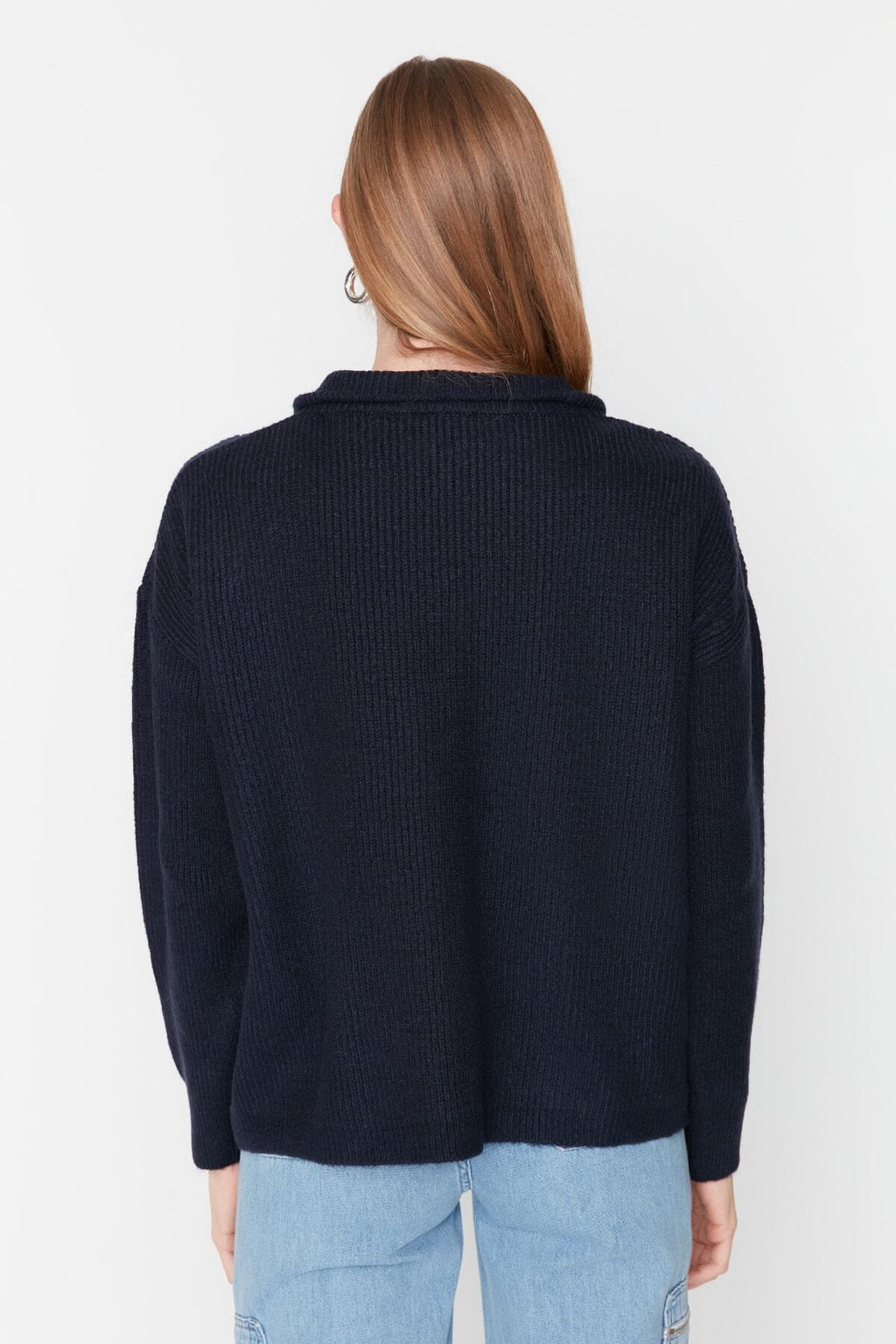 Lacivert Couple Yumuşak Dokulu Fermuarlı Triko Kazak TWOAW20XS0009