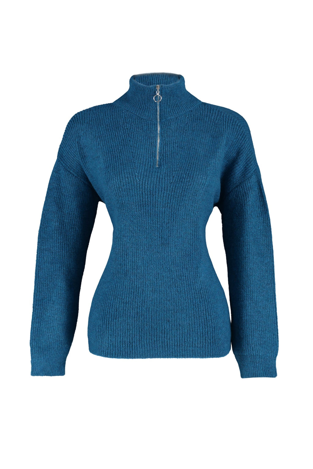 Mavi Yumuşak Dokulu Fermuarlı Triko Kazak TWOAW20XS0009