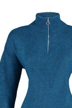 Mavi Yumuşak Dokulu Fermuarlı Triko Kazak TWOAW20XS0009