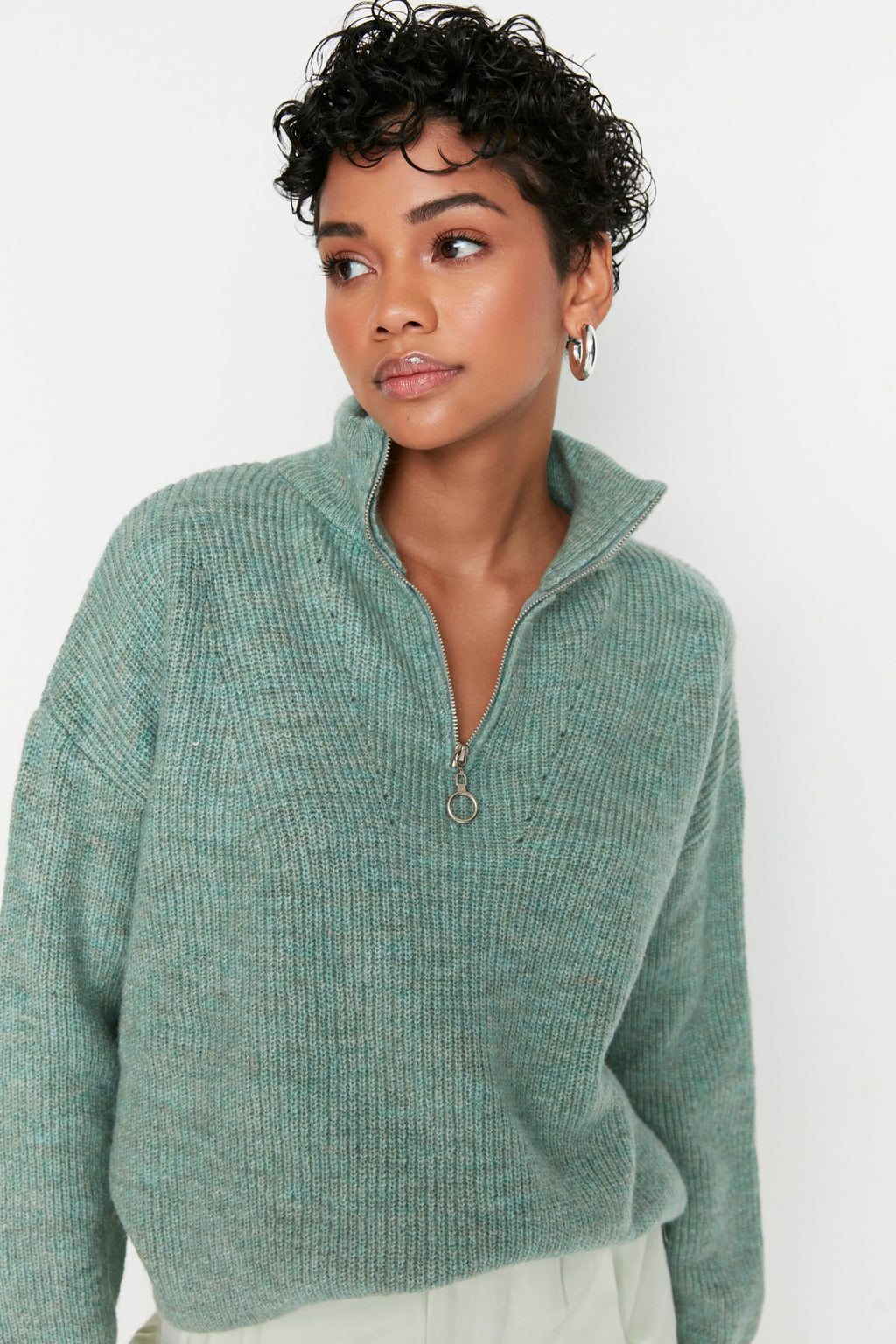 Mint Yumuşak Dokulu Fermuarlı Triko Kazak TWOAW20XS0009