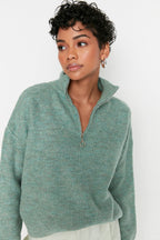 Mint Yumuşak Dokulu Fermuarlı Triko Kazak TWOAW20XS0009