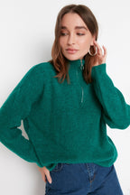 Yeşil Yumuşak Dokulu Fermuarlı Triko Kazak TWOAW20XS0009