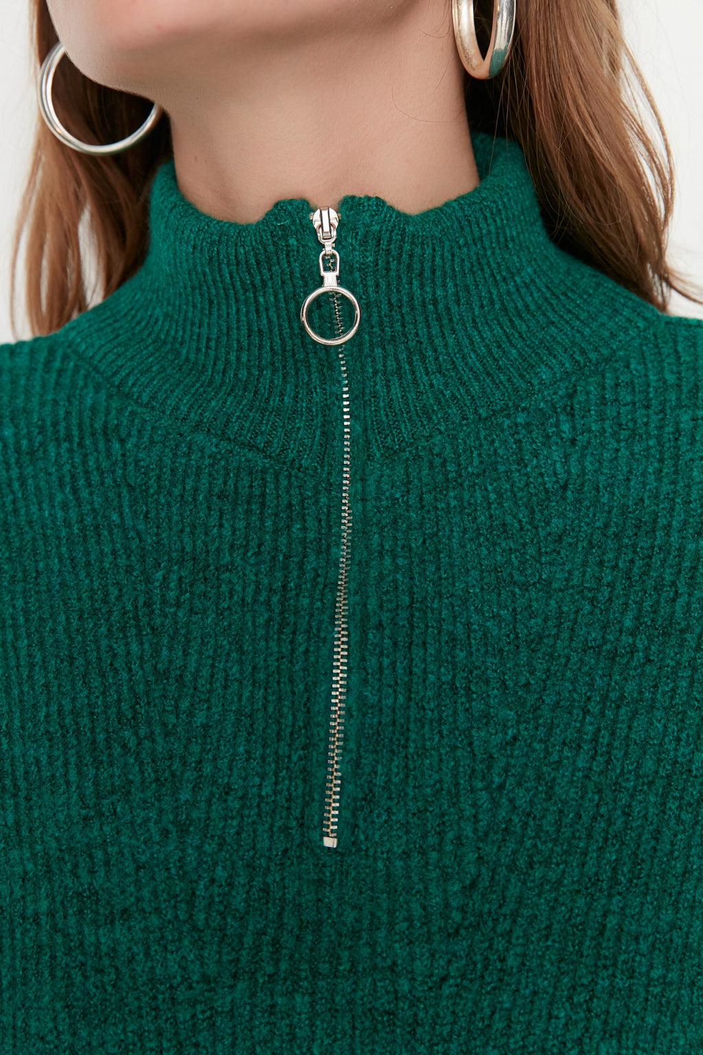 Yeşil Yumuşak Dokulu Fermuarlı Triko Kazak TWOAW20XS0009