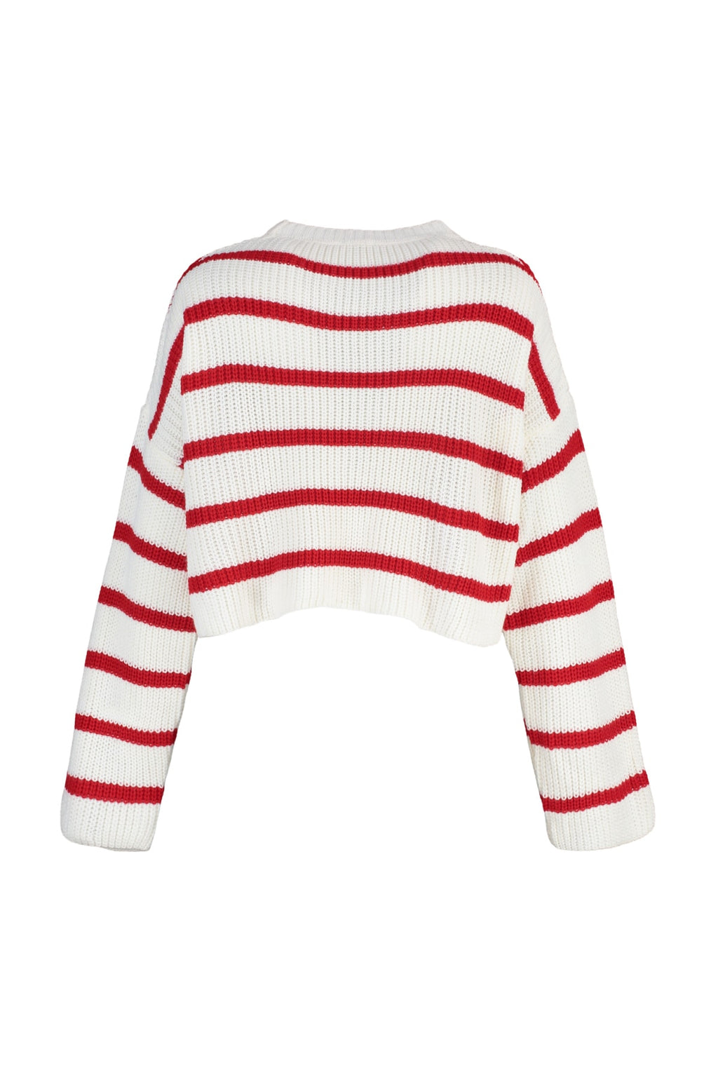 Ekru Crop Basic Çizgili Geniş Kalıp Triko Kazak TWOAW23KZ00390