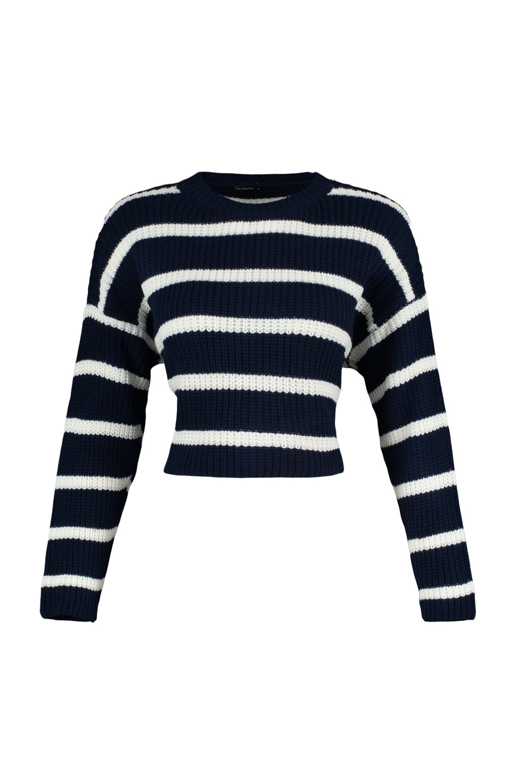 Lacivert Crop Basic Çizgili Geniş Kalıp Triko Kazak TWOAW23KZ00390