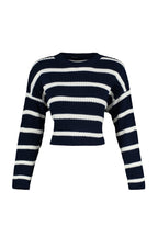 Lacivert Crop Basic Çizgili Geniş Kalıp Triko Kazak TWOAW23KZ00390