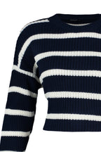 Lacivert Crop Basic Çizgili Geniş Kalıp Triko Kazak TWOAW23KZ00390