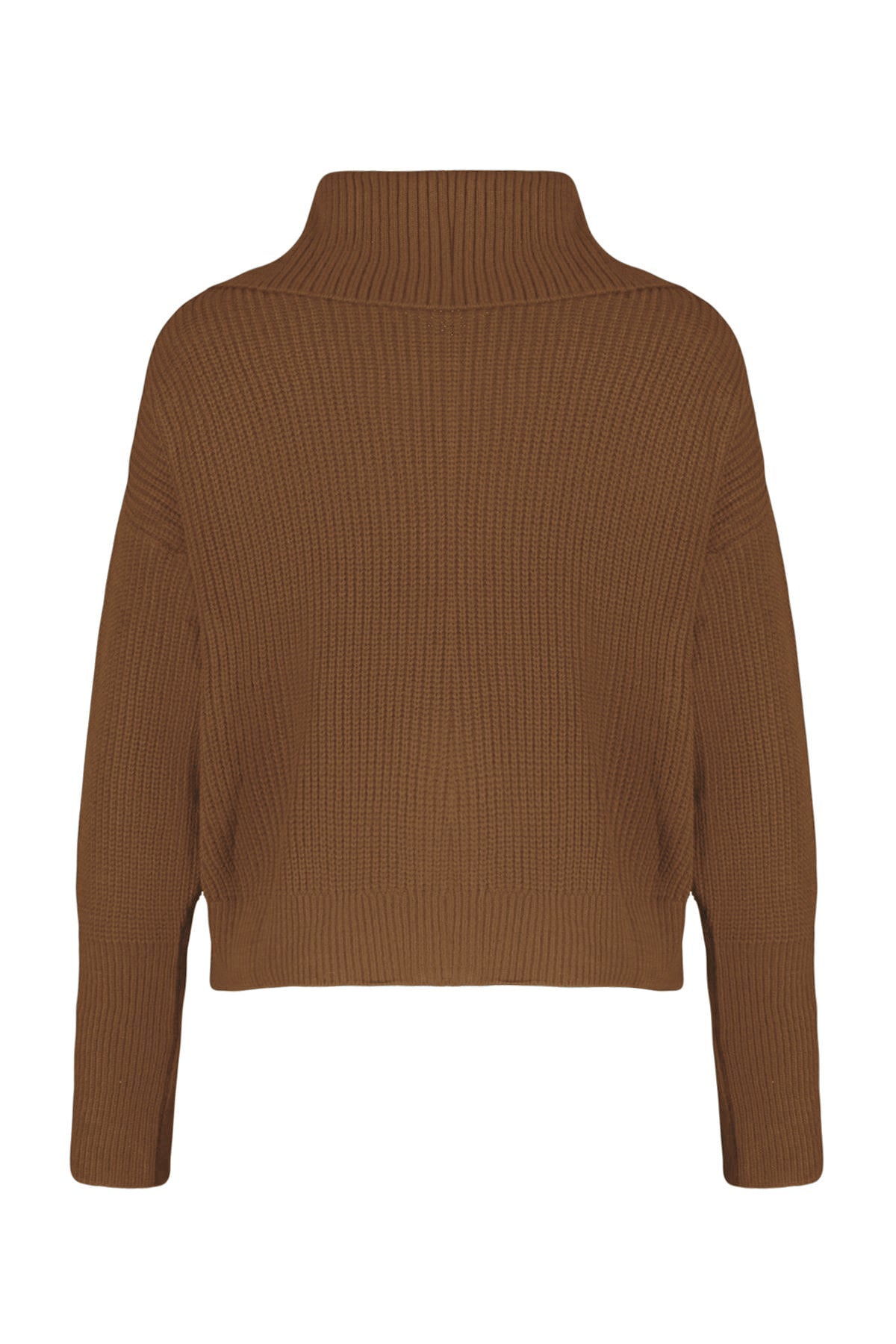 Açık Kahverengi Geniş Kalıp Devrik Yaka Fermuarlı Triko Hırka TWOAW24HI00072