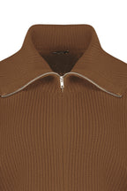 Açık Kahverengi Geniş Kalıp Devrik Yaka Fermuarlı Triko Hırka TWOAW24HI00072