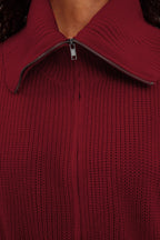 Bordo Geniş Kalıp Devrik Yaka Fermuarlı Triko Hırka TWOAW24HI00072