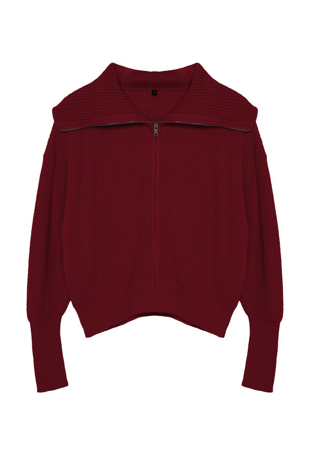 Bordo Geniş Kalıp Devrik Yaka Fermuarlı Triko Hırka TWOAW24HI00072