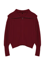 Bordo Geniş Kalıp Devrik Yaka Fermuarlı Triko Hırka TWOAW24HI00072