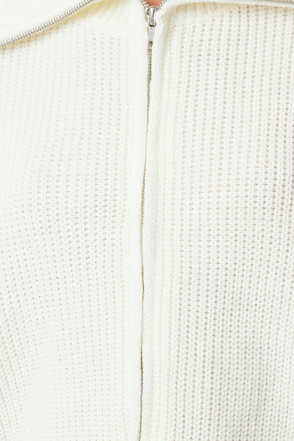 Ekru Geniş Kalıp Devrik Yaka Fermuarlı Triko Hırka TWOAW24HI00072