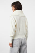 Ekru Geniş Kalıp Devrik Yaka Fermuarlı Triko Hırka TWOAW24HI00072