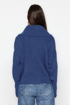 Indigo Geniş Kalıp Devrik Yaka Fermuarlı Triko Hırka TWOAW24HI00072